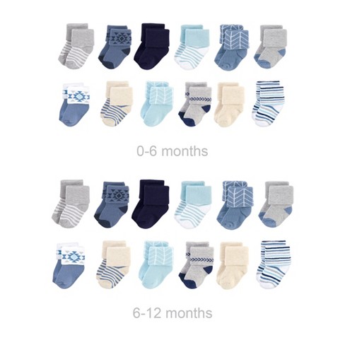 Hudson Baby Infant Boy Cotton Rich Newborn and Terry Socks, Blue Gray  Aztec, 0-6 Months