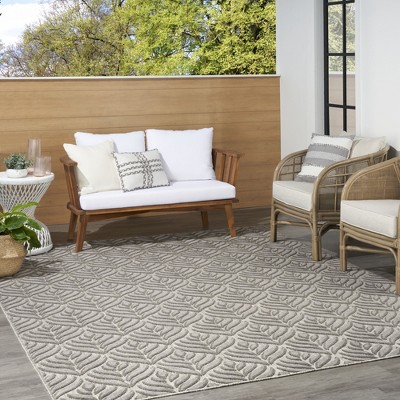 Charcoal Tropical Leaf 9' x 12' Easy-Care Synthetic Area Rug