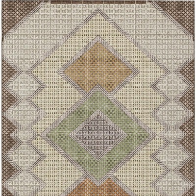 HomeRoots 9' X 12' Brown Copper And Fern Green Geometric Washable Indoor Outdoor Area Rug