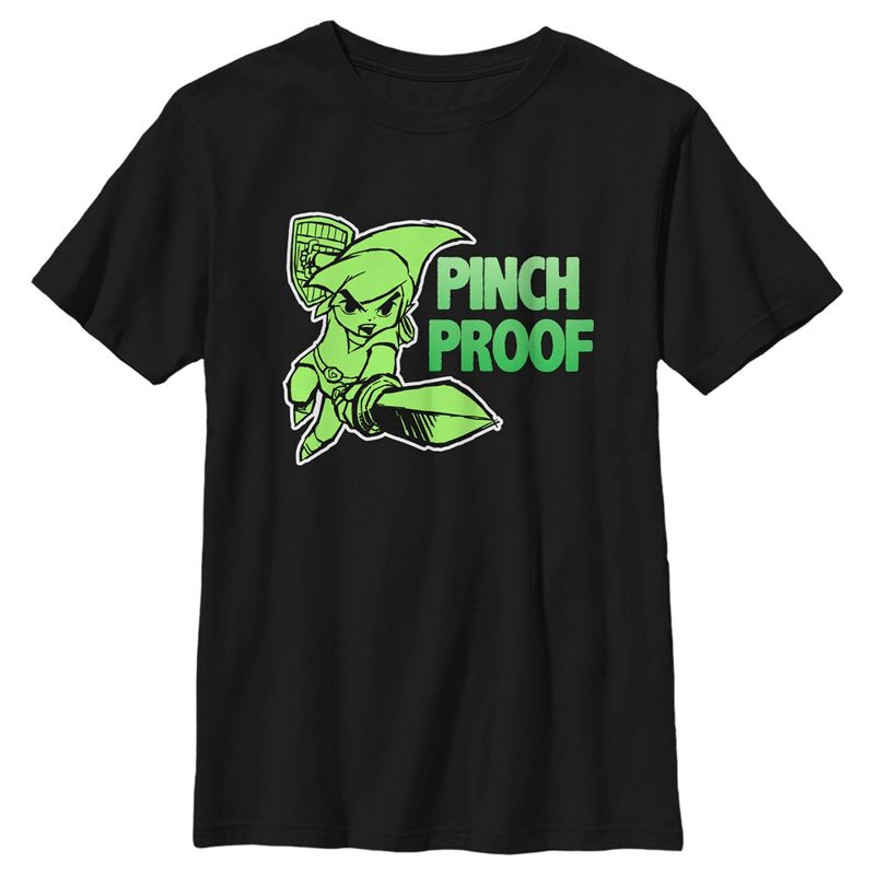 Boy's Nintendo Legend of Zelda St. Patrick's Day Link Pinch Proof Sketch T-Shirt, 1 of 6