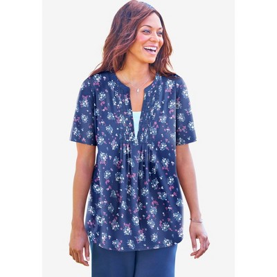 Woman Within Plus Size 7-Day Layer-Look Elbow-Sleeve Tee