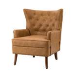 Thessaly  Tufted  Wooden Upholstery  Vegan Leather Armchair  with Nailhead Trim | ARTFUL LIVING DESIGN