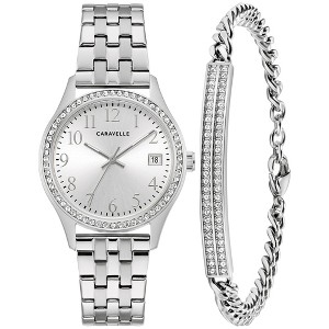 Caravelle designed by Bulova Classic Crystal Accented 3-Hand Date Quartz Watch and Bracelet Gift Set - 1 of 4
