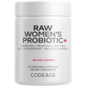 Codeage Raw Women's Probiotic Supplement, Raw Fruits Vegetables Prebiotics, Digestive Enzymes - 60ct - 1 of 4