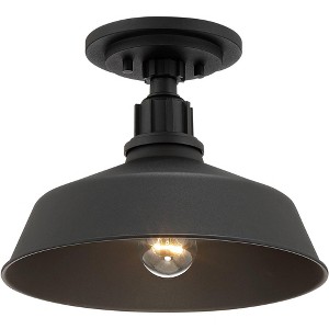 Franklin Iron Works Arnett Rustic Industrial Semi Flush Mount Outdoor Ceiling Light Black 12" Damp Rated for Post Exterior Barn Deck House Porch Yard - 1 of 4