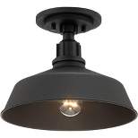 Franklin Iron Works Arnett Rustic Industrial Semi Flush Mount Outdoor Ceiling Light Black 12" Damp Rated for Post Exterior Barn Deck House Porch Yard