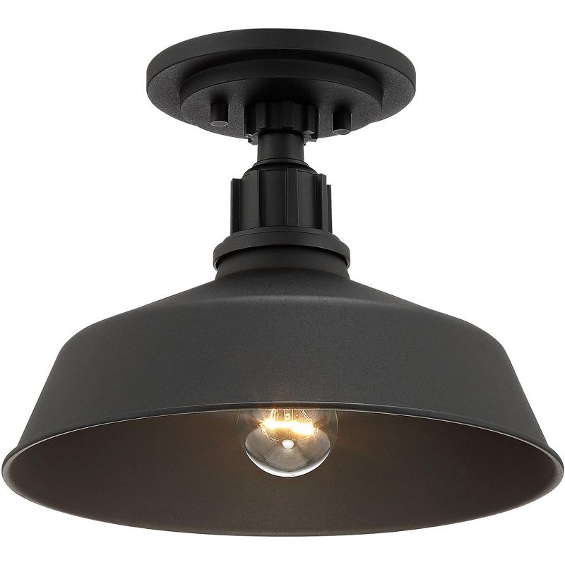 Franklin Iron Works Arnett Rustic Industrial Semi Flush Mount Outdoor Ceiling Light Black 12" Damp Rated for Post Exterior Barn Deck House Porch Yard, 1 of 8