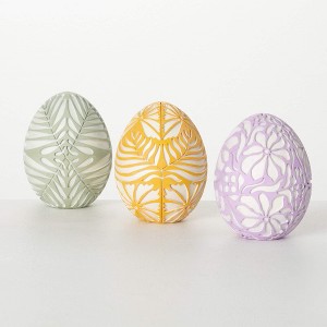 Sullivans 4.5" Sculpted Botanical Egg Decor Set of 3  Resin - 1 of 3