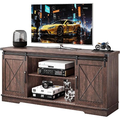 Farmhouse TV Stand and Entertainment Center for TV Up to 65 Inches with Sliding Barn Doors, TV Media Storage Console Table