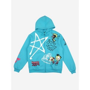 Invader Zim Gir & Zim Long Sleeve Blue Zip-Up Hoodie - 1 of 4