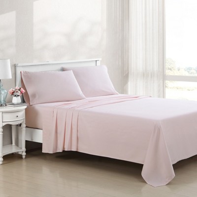 King Solid Pink Cotton Polyester Sateen Sheet Set