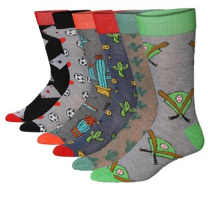 JAMES FIALLO Mens 6-Pairs Fashion Novelty All-Star Adventure Colorful Patterned Crew Dress Socks - 1 of 4