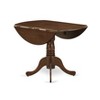 East West Furniture 3-Piece Dining Room Set Consists of a Pedestal Table with Drop Leaves & 2 Light Tan Linen Fabric Dining Chairs - Antique Walnut - 4 of 4