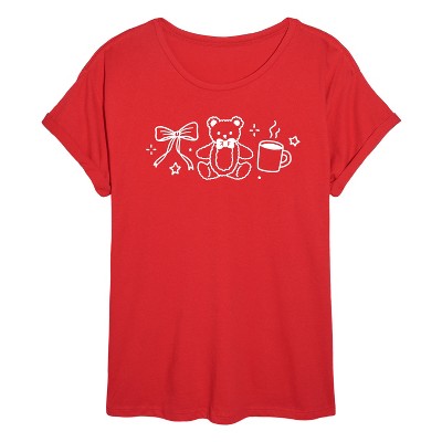 Women's - Instant Message - Teddy Bow Coffee Oversized Graphic T-Shirt