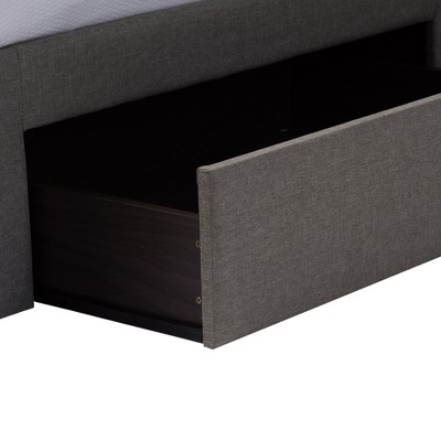 Modern King-Sized Grey Tufted Upholstered Bed with 4-Drawer Storage