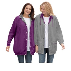 Woman Within Fleece Nylon Reversible Jacket - 1 of 4