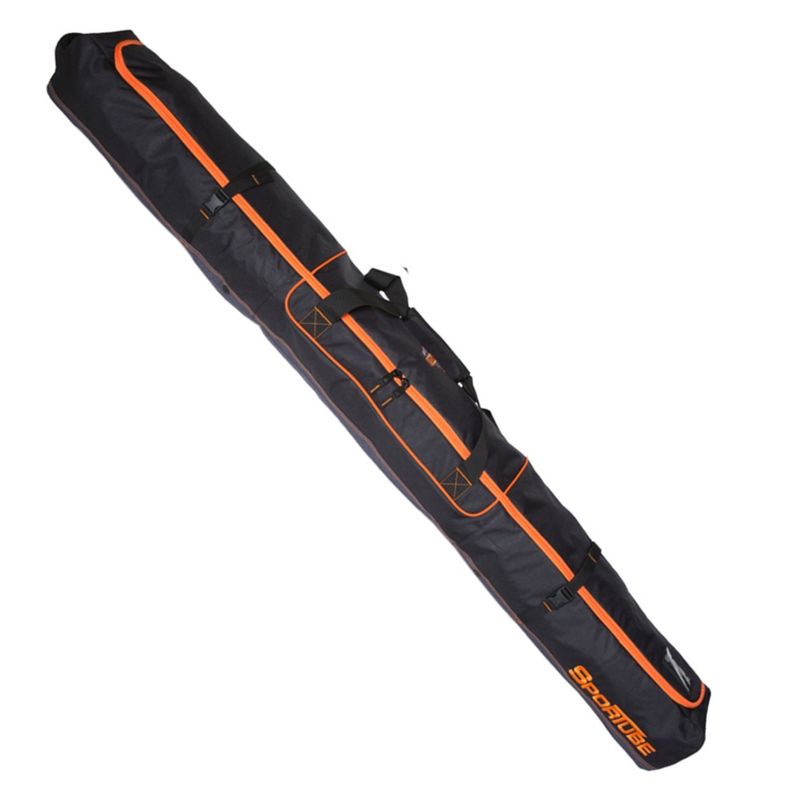 Sportube Traveler 6 Foot Single Pair Ski & Pole Airline Luggage Bag with Padding and PVC Coating, Fits All Ski Types, Black/Orange, 1 of 7