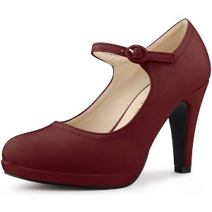 Allegra K Women's Round Toe Platform Ankle Strap Chunky Heel Pumps - 1 of 4