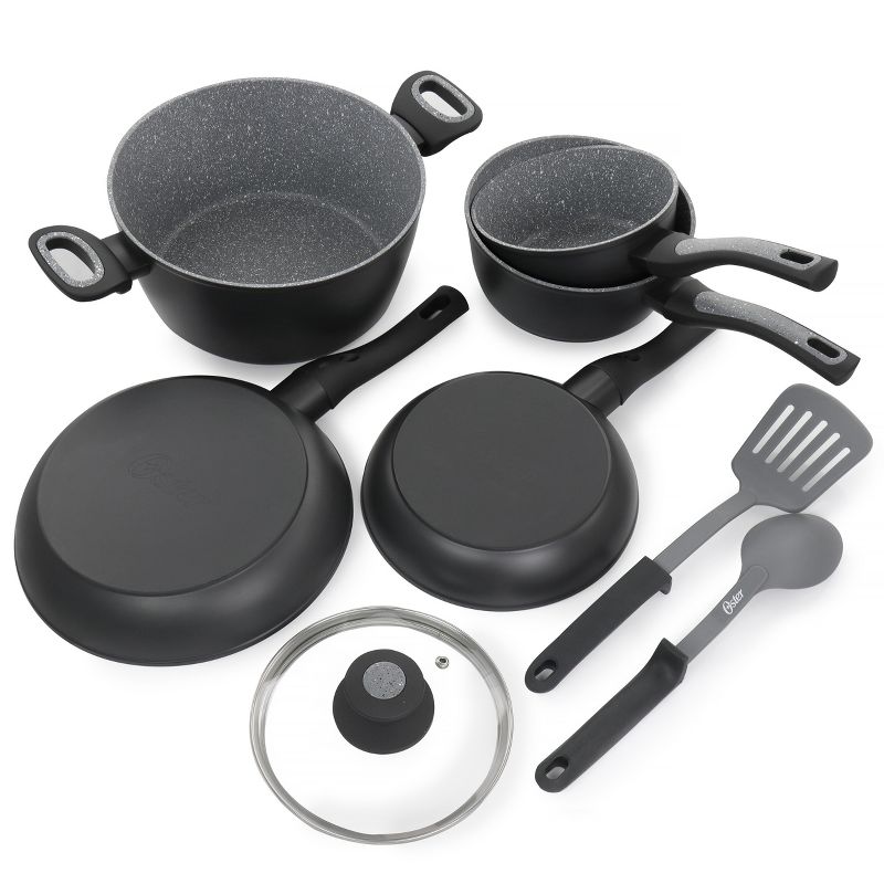 Oster 10 Piece Non-Stick Aluminum Cookware Set in Black and Grey Speckle, 3 of 13