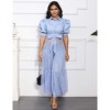 Women's Casual Mesh See Through Shirts Long Dresses with Belt V Neck Button Down Club Party Outfit - 4 of 4