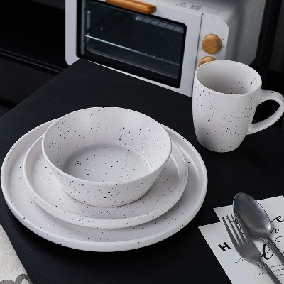 White Ceramic 16-Piece Speckled Dinnerware Set, Service for 4