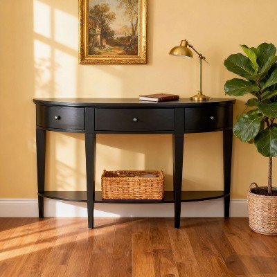 Homy Casa Half Moon Console Table with Storage Drawers and Open Shelf for Entryway or Living Room, Black