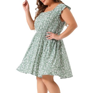 Agnes Orinda Women's Plus Size Summer Floral Square Neck Ruffle Cap Sleeve Casual A Line Dresses - 1 of 4