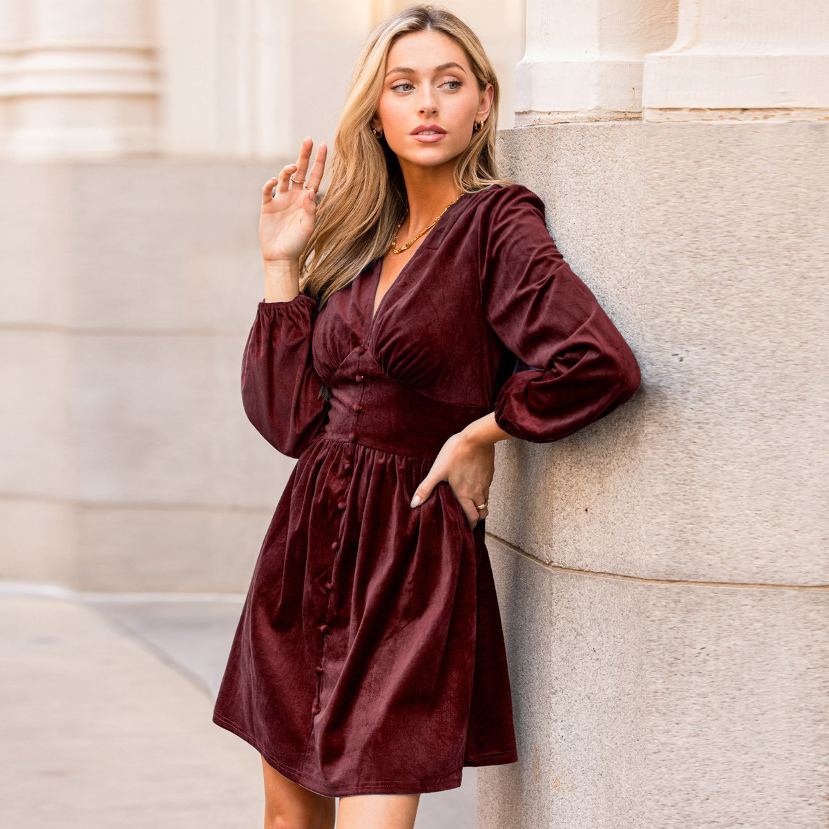 Женские платья Cupshe Women's Emerald Green Velvet Button-Down Dress-L-Burgundy — фото 2