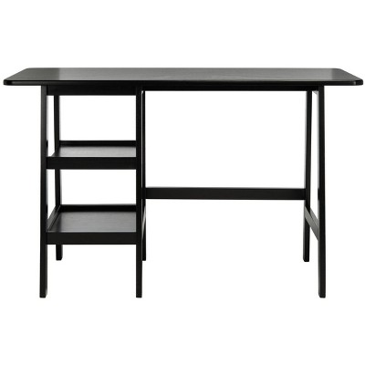 Matte Black Solid Wood Writing Desk with Shelves