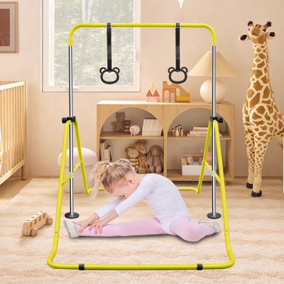 VisioGear Kids Gymnastic Bar, Multi-Functional Adjustable Height Children's Horizontal Gymnastic Bar With Bear Rings, Yellow, 39"*57"*51"