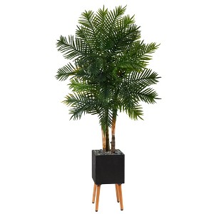 Nearly Natural 70-in Areca Palm Artificial Tree in Black Planter with Stand - 1 of 4