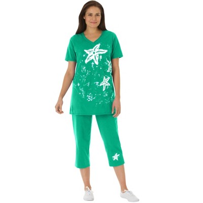 Woman Within Plus Size Starfish Tee And Capri Set