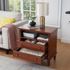 LIVAREEmlen 2-Drawer Farmhouse Nightstand with Charging Station with USB Ports and Outlets Fluted Pilasters Design with Solid Wood Legs, Walnut - 4 of 4