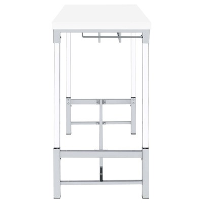 White High Gloss Bar Height Table with Acrylic Legs and Wine Storage