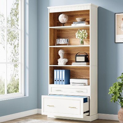 Tribesigns 72.8" Bookshelf with File Cabinet Drawer
