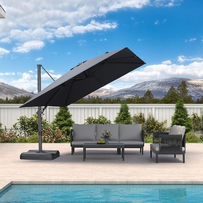 PURPLE LEAF Cantilever Telescopic Umbrella for Swimming Pool, Patio, Porch, Garden