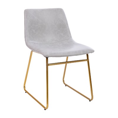 Light Gray Metal Bucket Dining Chairs with Gold Frame, Set of 2
