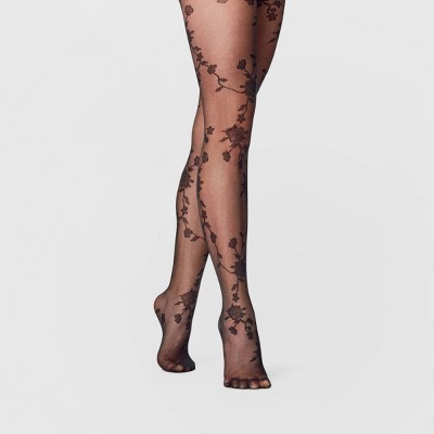 Women's Viney Floral Tights - A New Day™ Black M/l : Target