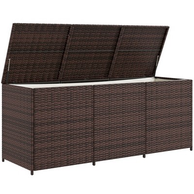 Mixed Brown Wicker and Plastic Outdoor Deck Box, 70.9"
