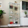 Modern Glass Display Cabinet with 2 Large Drawers, Bookshelf Storage Cabinet Accent Cabinet with LED lights - ModernLuxe - 3 of 4