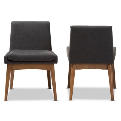Walnut Brown Leather Upholstered Parsons Side Chair