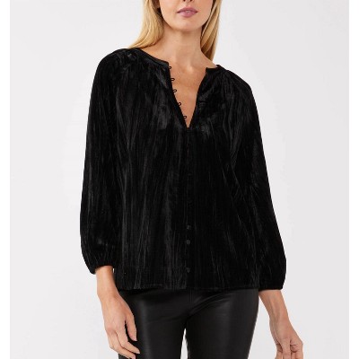 Women's Velvet Button Front V-neck Blouse - LOVESTITCH