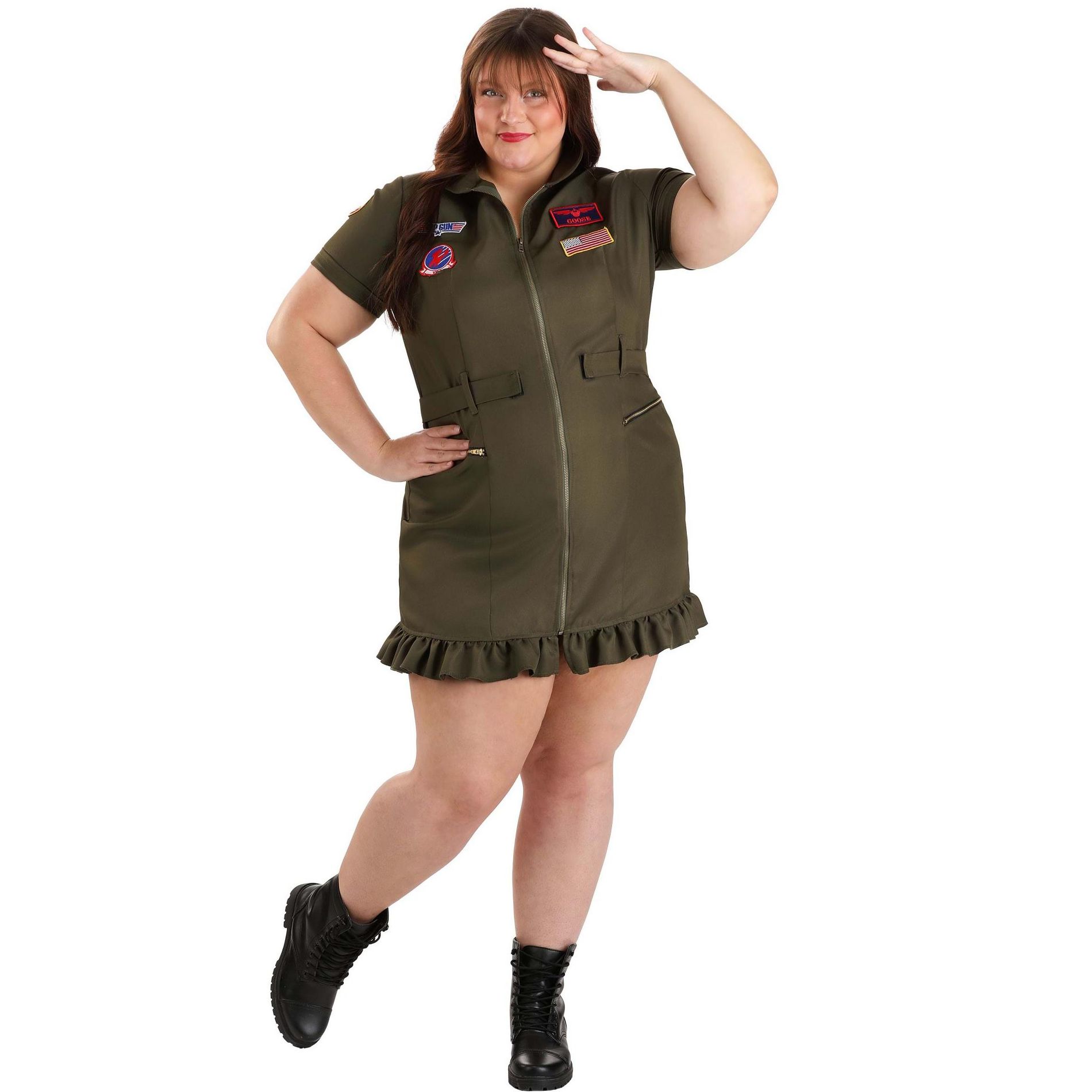 HalloweenCostumes.com 1X Women Women's Plus Size Top Gun Costume | Maverick Plus Size Flight Suit Dress Costume | Officially Licensed,  Blue/Green/Red