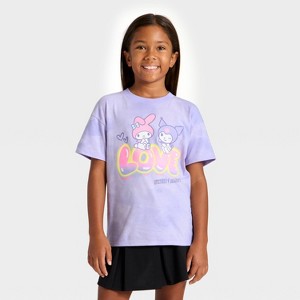 Girls' My Melody and Kuromi Short Sleeve Oversized Graphic T-Shirt - Purple - 1 of 4