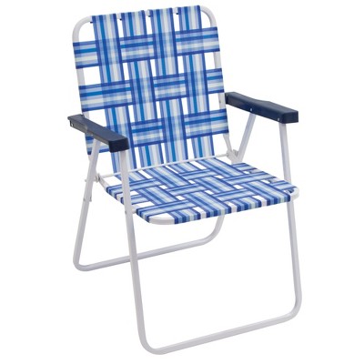 RIO Brands Outdoor Heavy Duty Steel Frame Folding Woven Web Beach Lawn Patio Chair, Blue