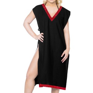 HAPPY BAY Women's Summer Vacation Beachwear Swim Suit Loose Bathing Suit Swim Beach Cover-up Dress Robe Medium-Large Black Solid - 1 of 4
