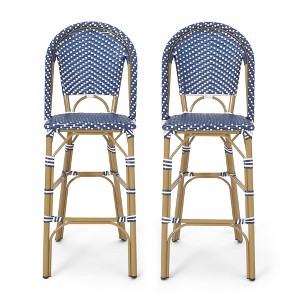 Dsvimoy Counter and Bar Stool Outdoor PE Rattan French Barstool with Aluminum Frame for Patio, Blue, 41.75"*25"*18.75" - 1 of 4