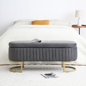 Okak 50" Oval Storage Ottoman Bench w Soft Velvet Upholstered Metal Legs Footrest Stool w Safety Hinge for Living Room, Entryway, Bedroom - 1 of 4