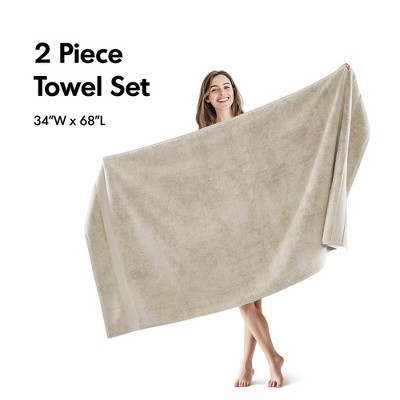 100% Cotton Solid Color Heavyweight Bath Towel Set, Anti-Microbial Certified Highly Absorbent Plushy Bath Towel