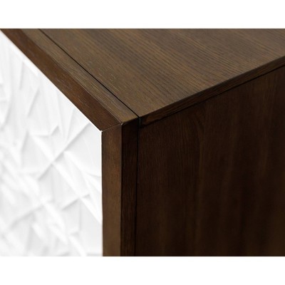 Modern Brown Wood Console with White Embossed Doors
